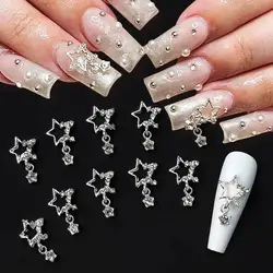 10pcs Pentagram Star Nail Art Charm Shiny Heart Saturn Planet Rhinestones 3D Nail Decoration Glitter Nail Manicure Accessories