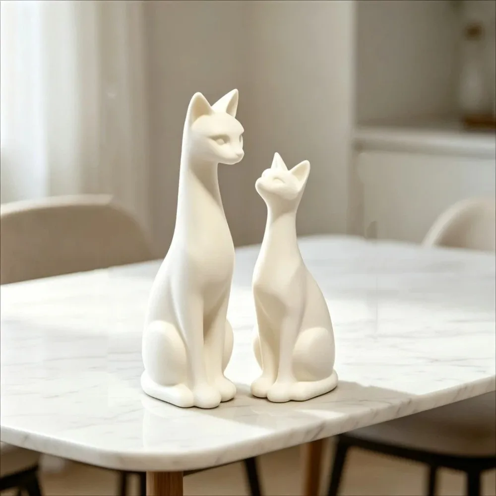 1 Pair 3D Printed Minimalist Cat Statue Minimalist Aesthetic Cat Table Sculpture Plastic Unique Sweet Pair Cat Figurine