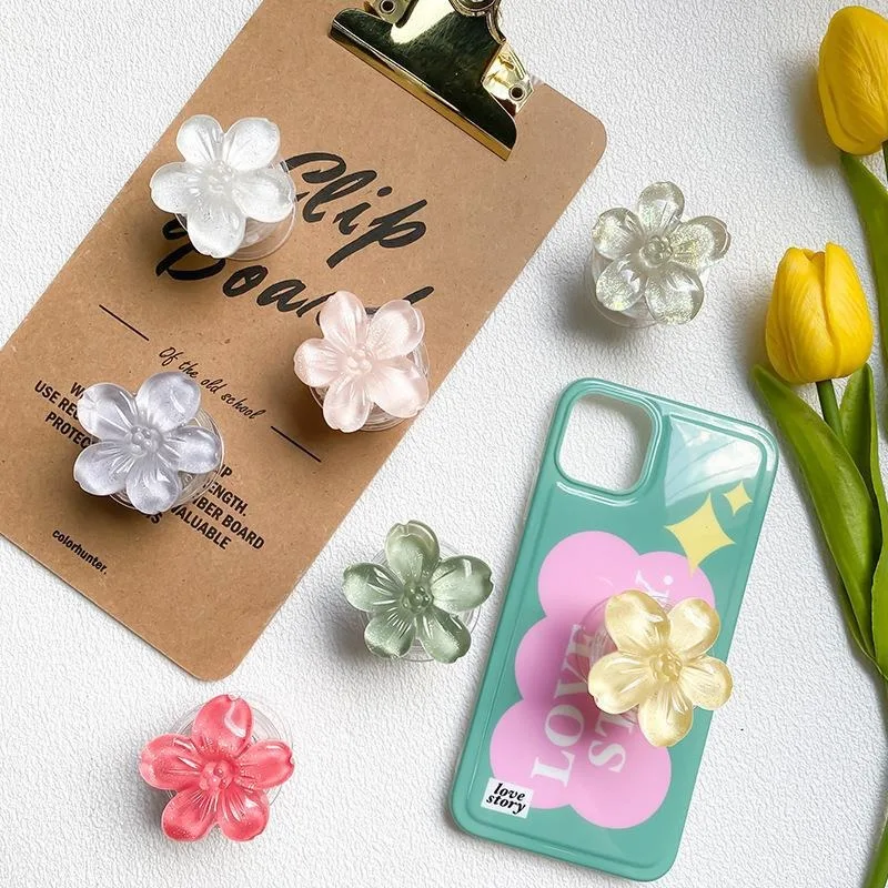 

Cute Crystal Flower Phone Holder Expanding Stand Finger Grips Griptok Popping For IPhone 16 15 Phone Stand Holder Lazy Bracket