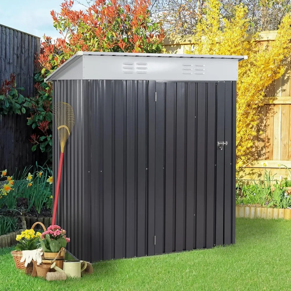 Imagem -02 - Armazenamento ao ar Livre Liberação Shed com Porta com Fechadura Metal Jardim Aço Anti-corrosão Storage House Ferramenta Impermeável Shed Cinza Escuro