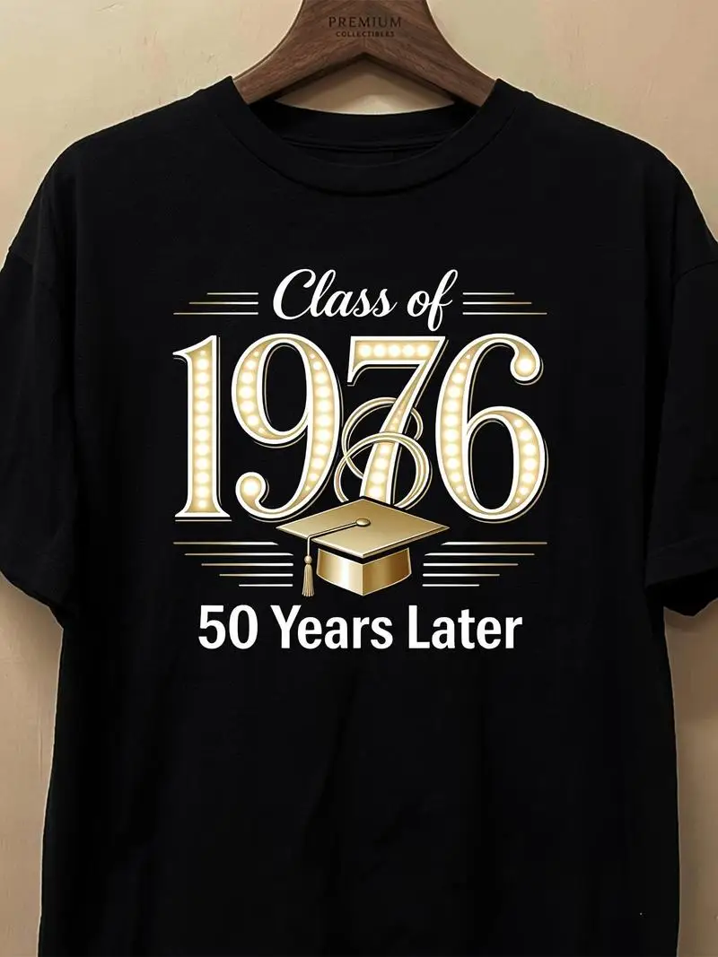 Class Of 1976 50 Years Later Vintage College Style Casual Crew Neck Short Sleeve T Shirt For Class Reunion Daily Casual Wear Plu