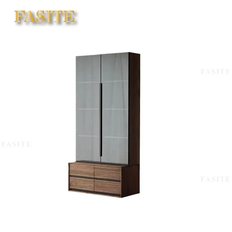 For Modern Japanese Solid Wood Glass Door Bookcase Red Oak Cherry Black Walnut Study Storage Cabinet Minimalist Home Office