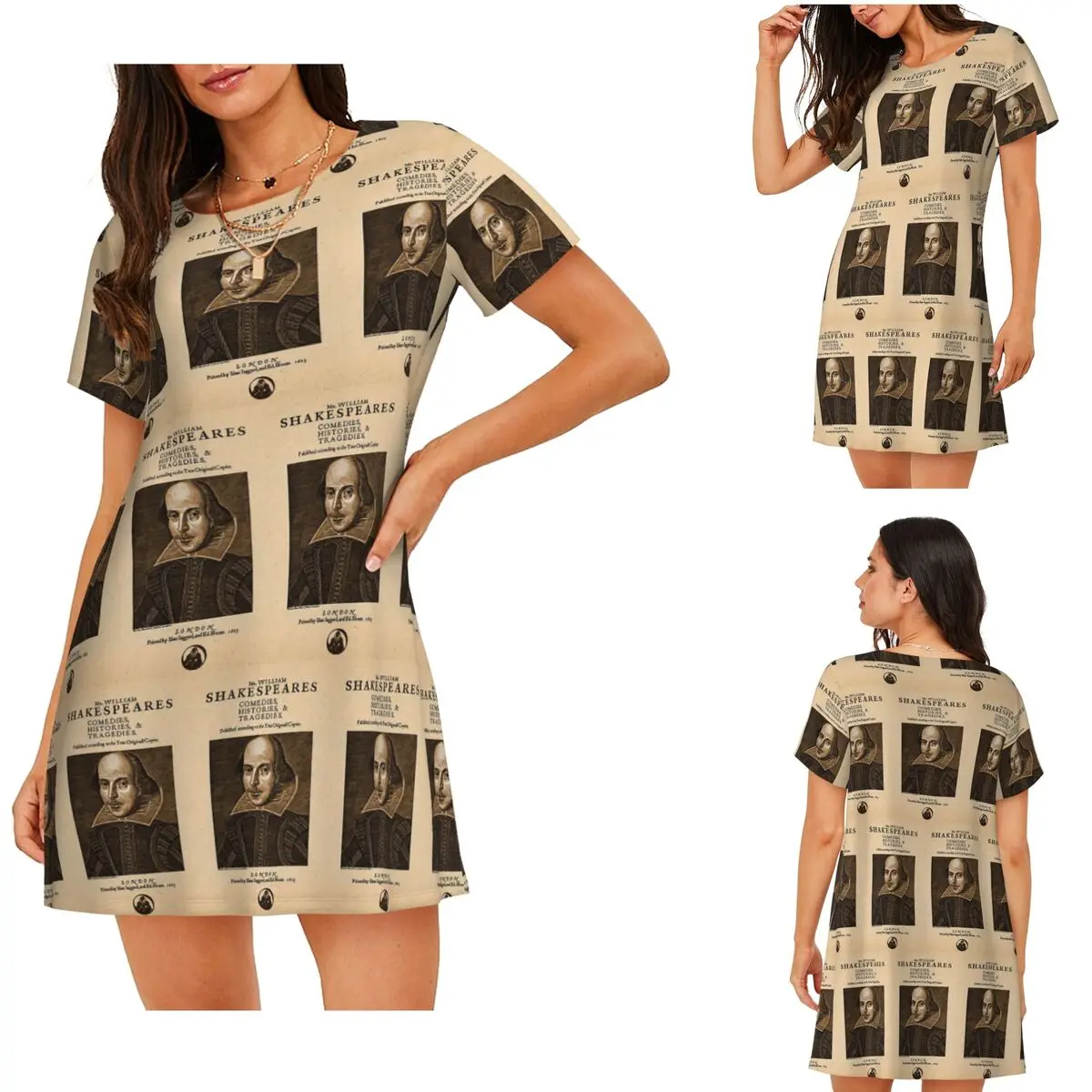 Custom Shakespeare First Folio Front Piece Short Sleeves Nightdress For Sleeping Women Short Sleeve Nightgowns Soft Pajama Dress