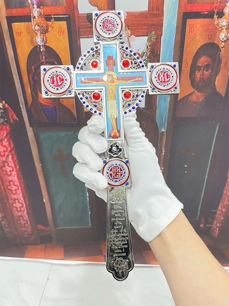 HTISOK Orthodoxes Jesus-Kreuz Handkreuz Segenskreuz Katholisches Christliches Kirchen-Wanddekor Religiöses Geschenk für Priester – Detail 6