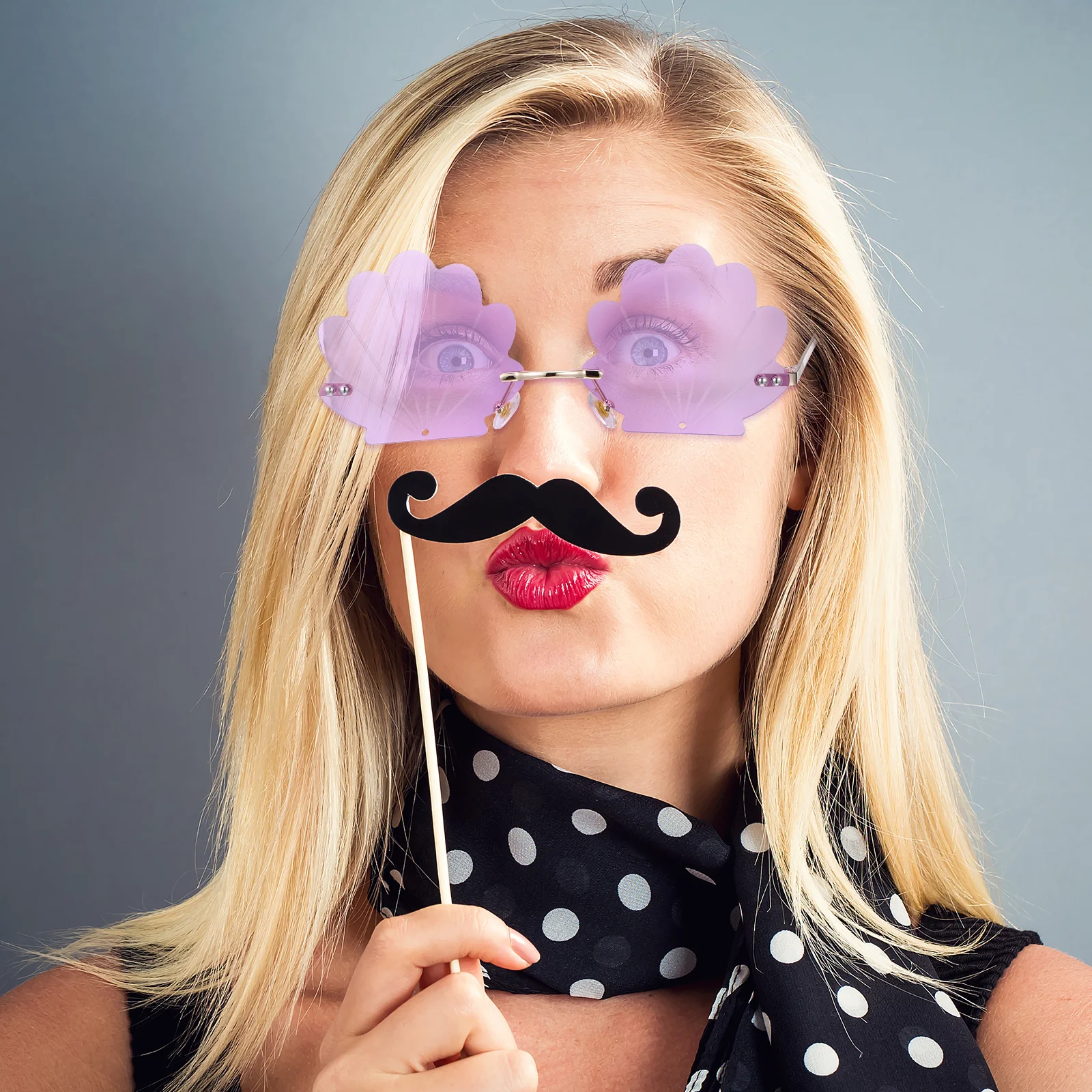 

2 pcs GoldFrameShellGlasses PinkPurpleSeashellSunglasses RimlessComfortablePartyEyewearWomenAccessories FunctionalFashionProps