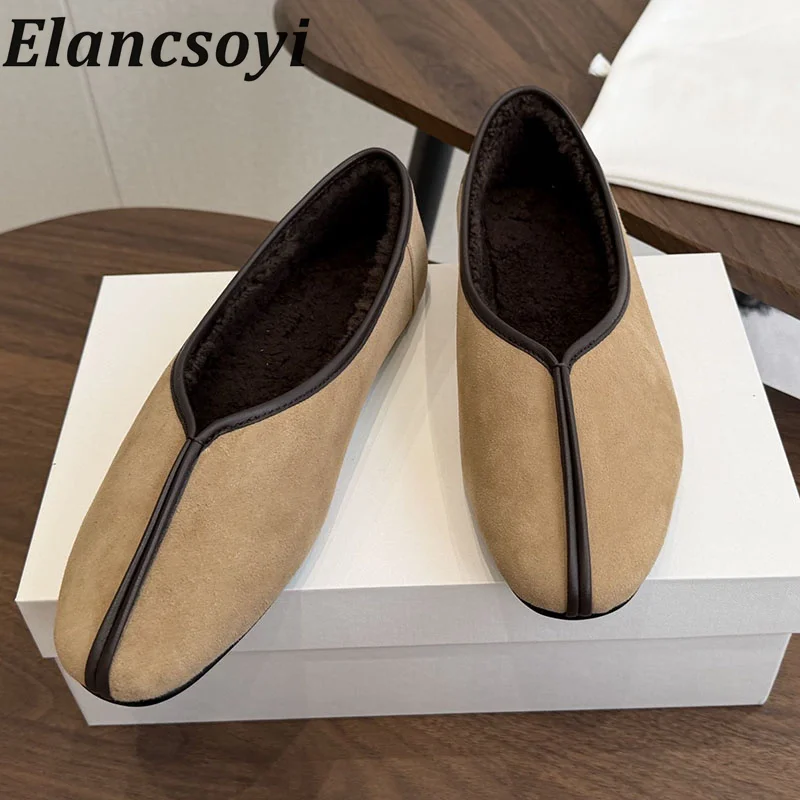 2026 Winter Women's Solid Color Suede Leather One Step Lazy loafers Lightweight Velvet Lined Casual Commuter Flat Shoes