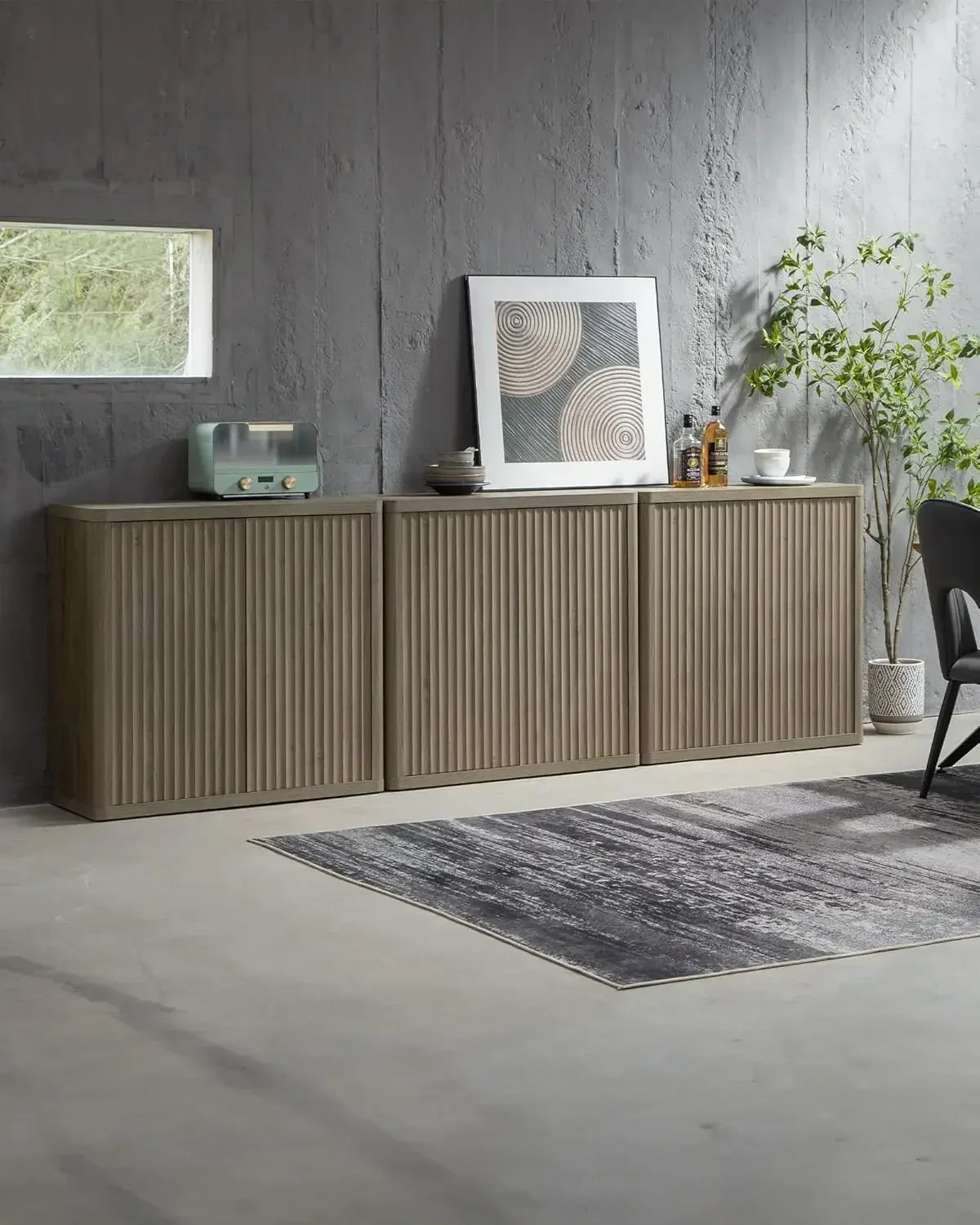 Buffet Cabinet with Storage Sideboard Accent Modern Credenza with Doors&Shelves Fluted Media Console Wood Mid Century Bar Table