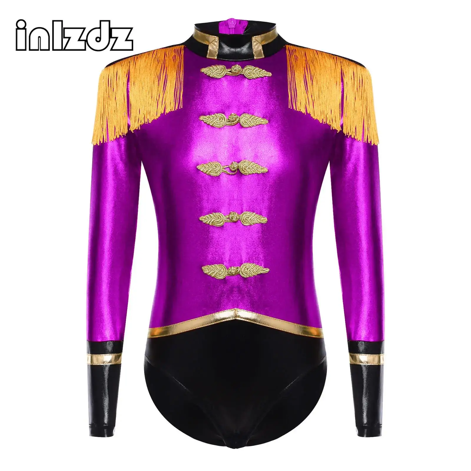 

Girls Circus Ringmaster Cosplay Costume Long Sleeve Bodysuit with Tassel Epaulets Leotard for Masquerade Halloween Fancy Party
