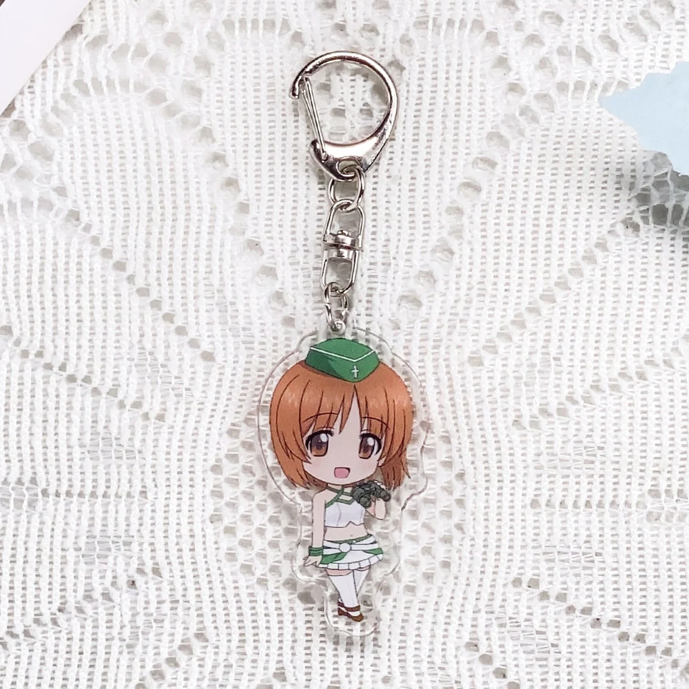 10PCS Anime Characters Girls und Panzer Acrylic Keychain Accessories Keyrings Friends Gifts Bag Charms Cute​ Backpack Pendant 