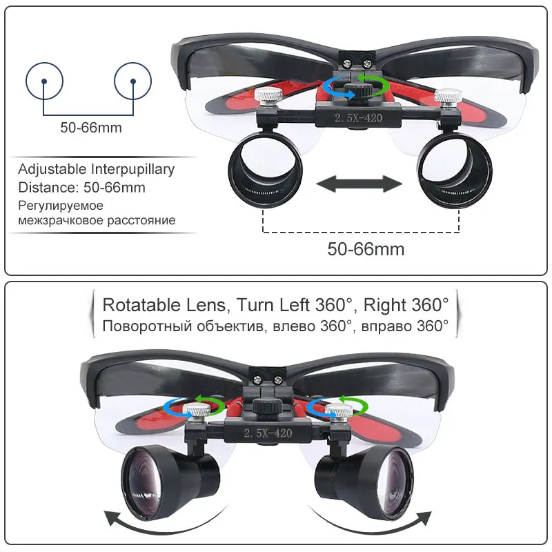 2.5X стоматологические бинокулярные лупы 420-520 мм оптическое стекло лупа широкое поле зрения 3.5X стоматологические лупы 320-420 мм ткань чехол