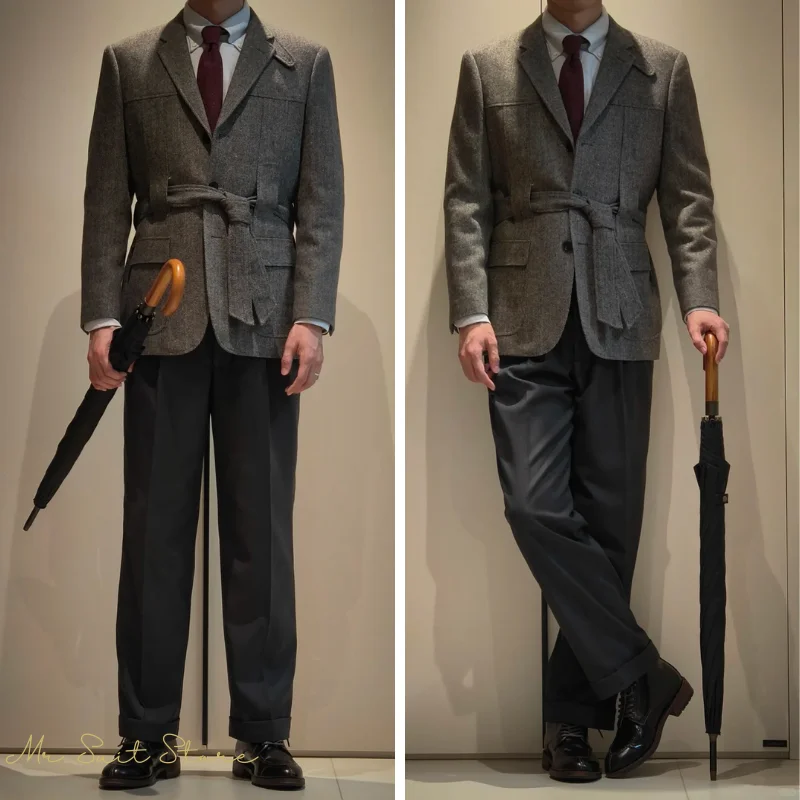 

Italian Autumn Winter New Safari Jacket Hunting Outfit Retro Gentleman Men's Suit Jacket Multi Pocket Herringbone Pattern Coat