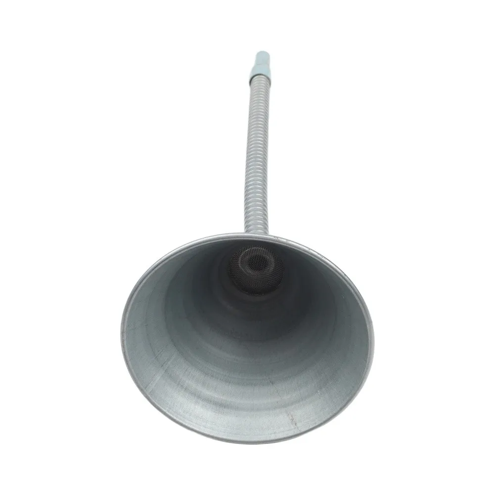 Workshop Oil Funnel Constructed from Heavy-Duty Iron with Strainer Screen and Bendable Spout for Controlled Liquid Transfer