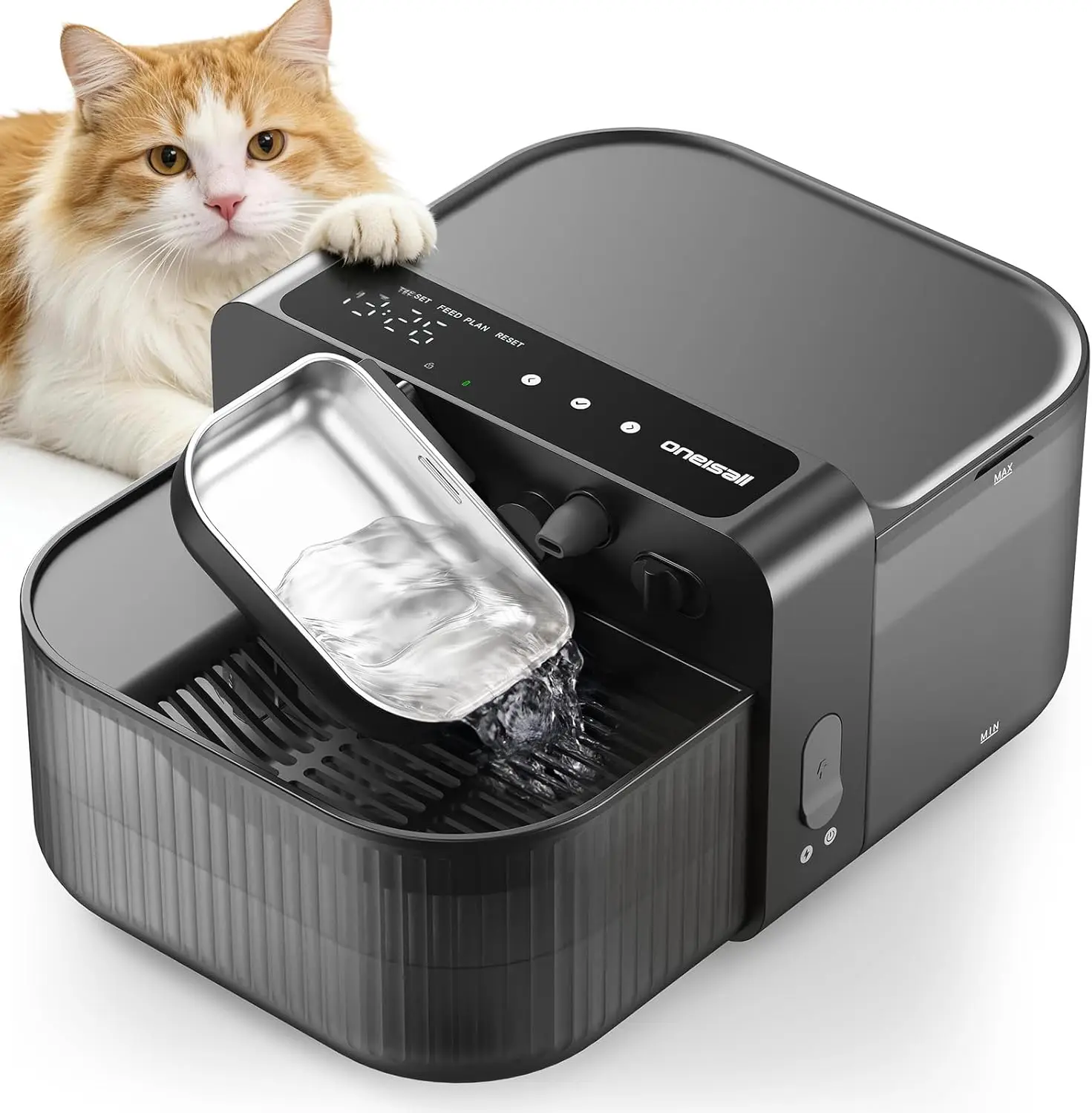 

Диспенсер для воды для домашних кошек: из нержавеющей стали, с раздельными отсеками для чистой и грязной воды, 3,5 л/118 унций, бесшумный, умный, черный