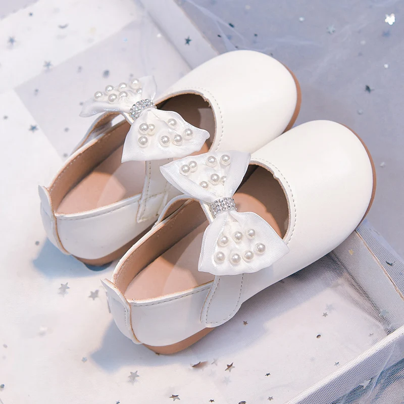 

2026 New Girls Casual Shoes Soft Princess Leather Flats with Bow-knot White for Wedding Party Toddlers Kids Fashion Mary Janes