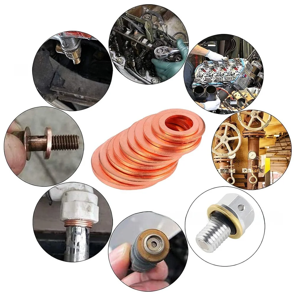 120Pcs M5-M24 Copper Sealing Washer Kit Oil Drain Bolt Gasket Practical Auto Motorbike Sump Bolt Repair Hardware Tool Part Set