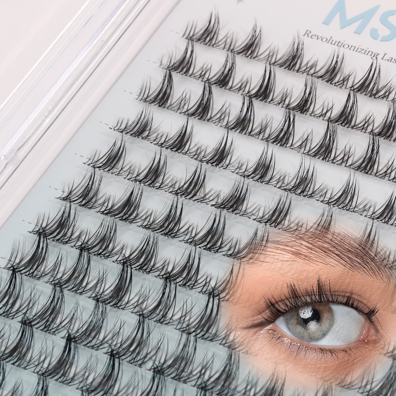 Mscici ラッシュクラスター 8-16mm ライトマンガまつげクラスター Cカール-ワイド インビジブルラッシュバンド DIY ナチュラルマンガルック スパイクラッシュ