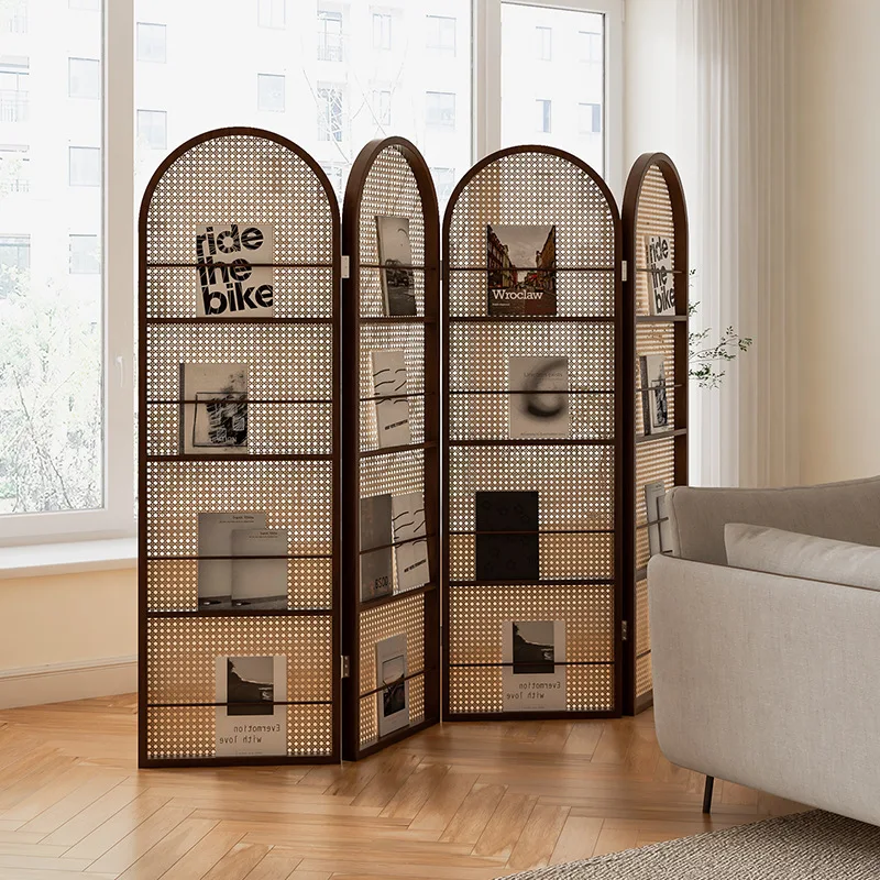 

Light luxury solid wood partition Japanese style screen rattan partition home screen solid wood decoration Chinese style entranc
