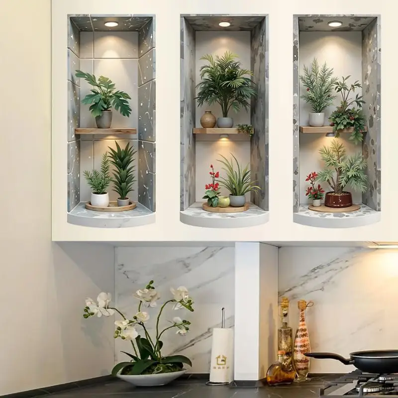 【HG】3D Realistic Potted Plant Cabinet Wall Stickers Removable Waterproof Perfect For Kitchen Living Room Decor