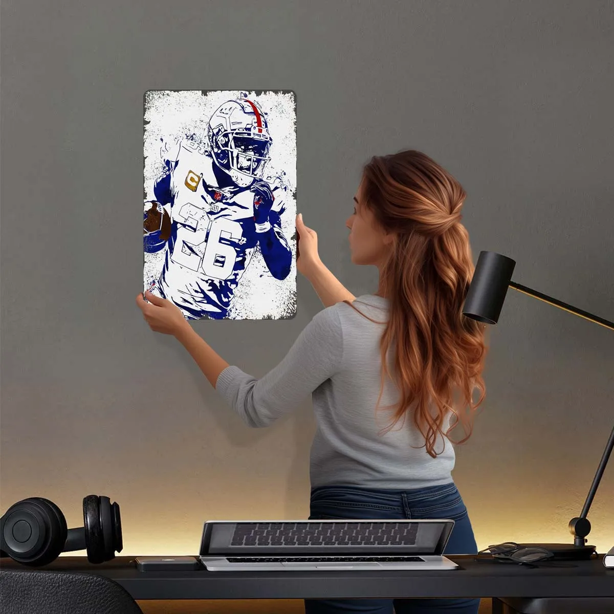 Saquon Barkley Poster Football Marble Art Metal Signs Bedroom Decoration Room Decor Men Decorative Metal Plates Art of Murals