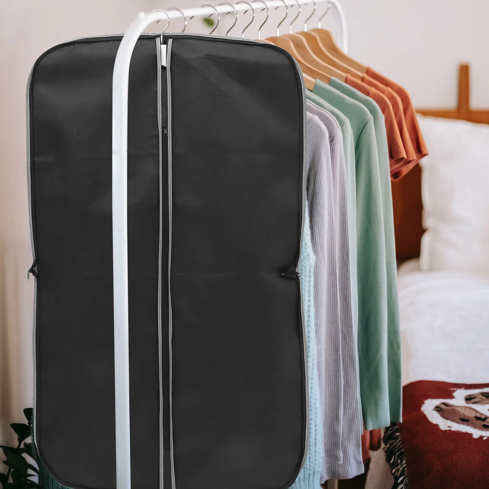 

Black Medium Suit Cover Portable Travel Business Folding Hanging Garment Bag Household Clothes Protector For Home Bedroom