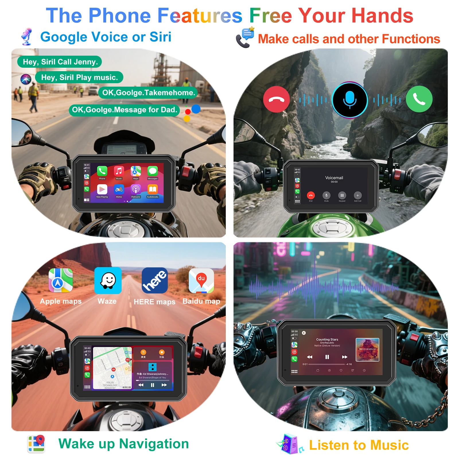 Grabadora de navegación CarPlay inalámbrica Para motocicleta de 6 pulgadas, pantalla de presión de neumáticos, GPS Para Moto Android, accesorios IP67 para moto