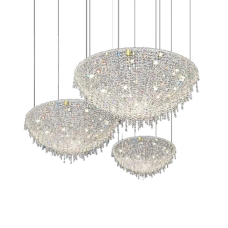 Modern Desinger Luxury Crystal Bead LED Chandeliers for Living Room Decor Hanging Lamps for Ceiling Home Lighting Chrome Lustre