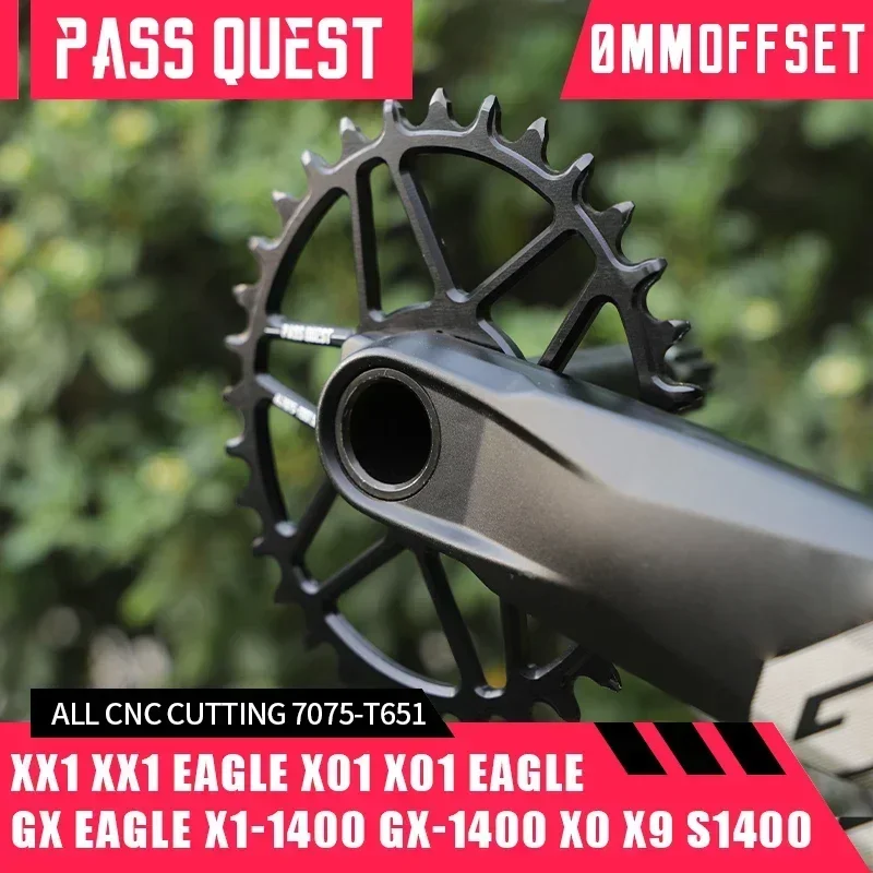 

PASS QUEST-MTB Bike Narrow Wide Crankset, Black, Direct Mount for GXP XX1 X1 X01 X0 X9 GX NX SX DUB, Gravel Bike 28-44T, 0mm Off