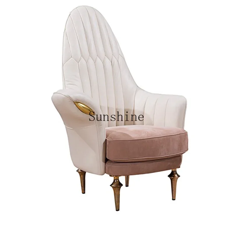 

Hong Kong-style single light luxury sofa gold-plated leisure high-back tiger chair fabric