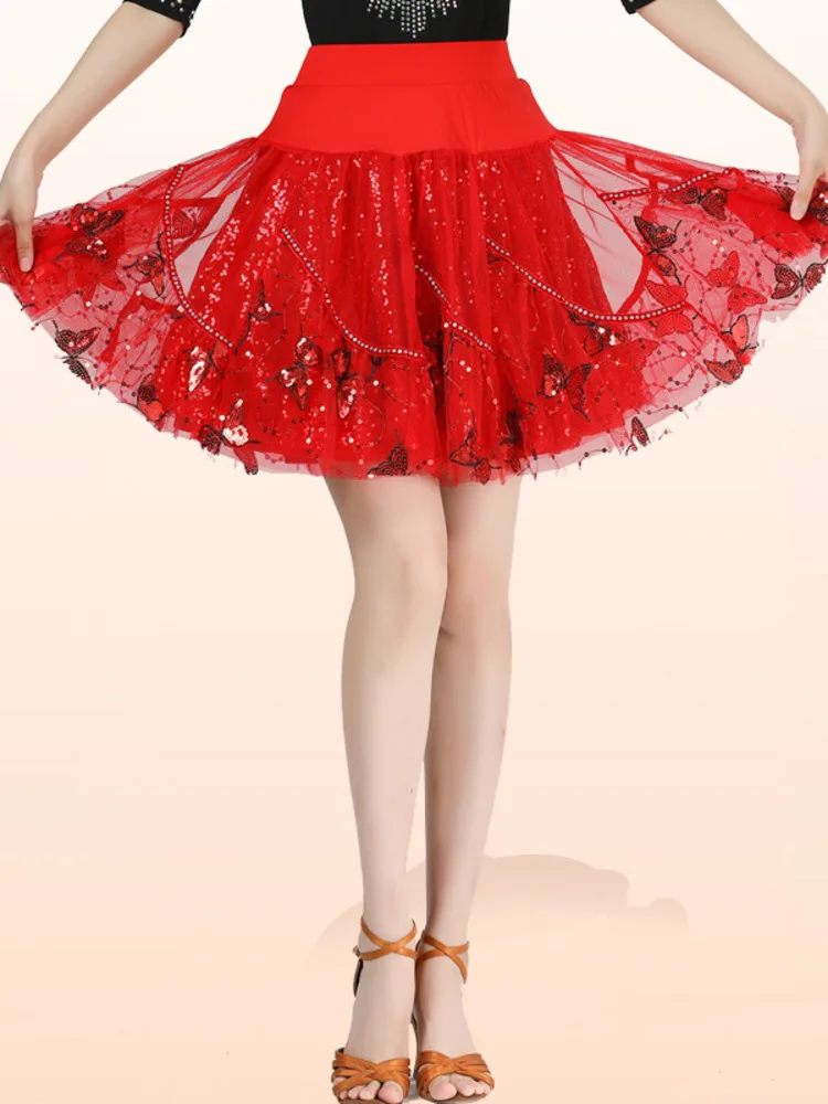 

High Waist Ballroom Standard Line Dance Costume Dancewear Skirts Classical Sequins Competition Evening Luxury Latin Women Skirt