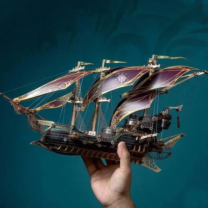 3D Wooden Puzzle Kits Steampunk Mysteries Pirate Ship of Future DIY Assembly Toy Jigsaw Model Building Kits for Kids Adults