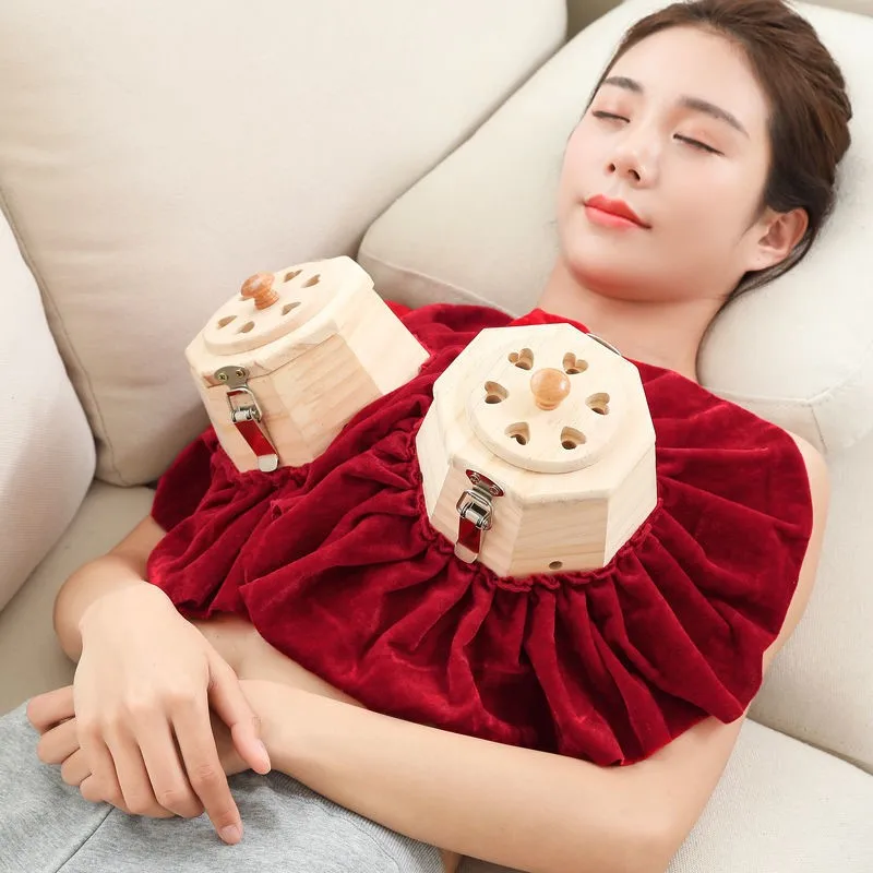 Wooden Moxibustion Box Breast Massager Moxa Therapy Compress Warm Abdomen Back Chest Pain Relief Temperature Adjustable