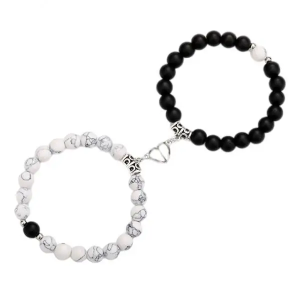 Heart Magnet Attracting Bracelets Pair Natural Stone Beaded Rope Luck Bracelet for Couples Friends Graduation Christmas Gift
