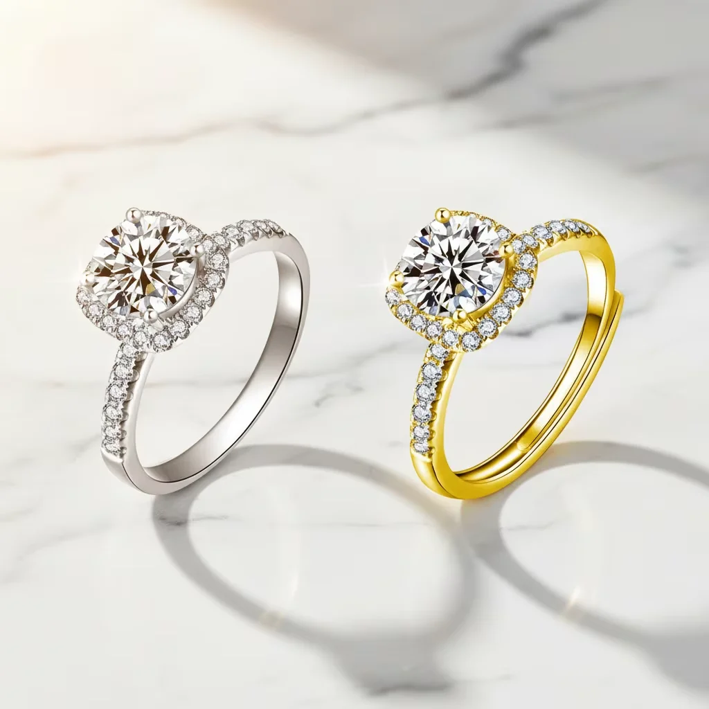 

Кольцо из стерлингового серебра с муассанитом для мужчин и женщин, обручальное кольцо с акцентной подушкой Halo, белое золото/позолота