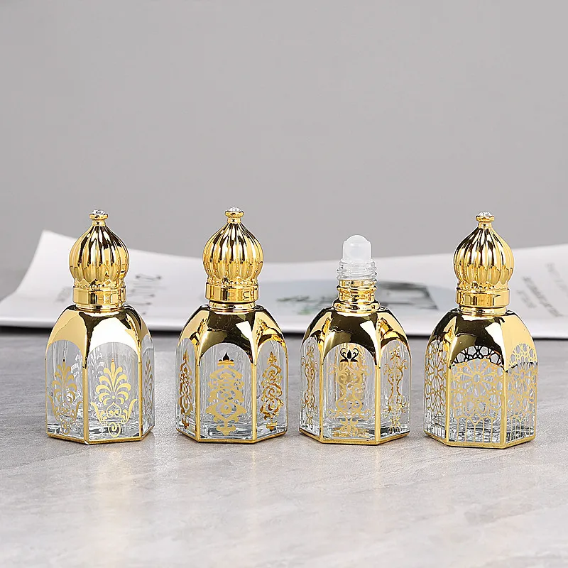 Bottiglia di profumo in vetro da 12 ml portatile Roll on Bottlse Confezione in oro Miscelazione Bottiglie a rullo vuote Mini contenitore per olio essenziale