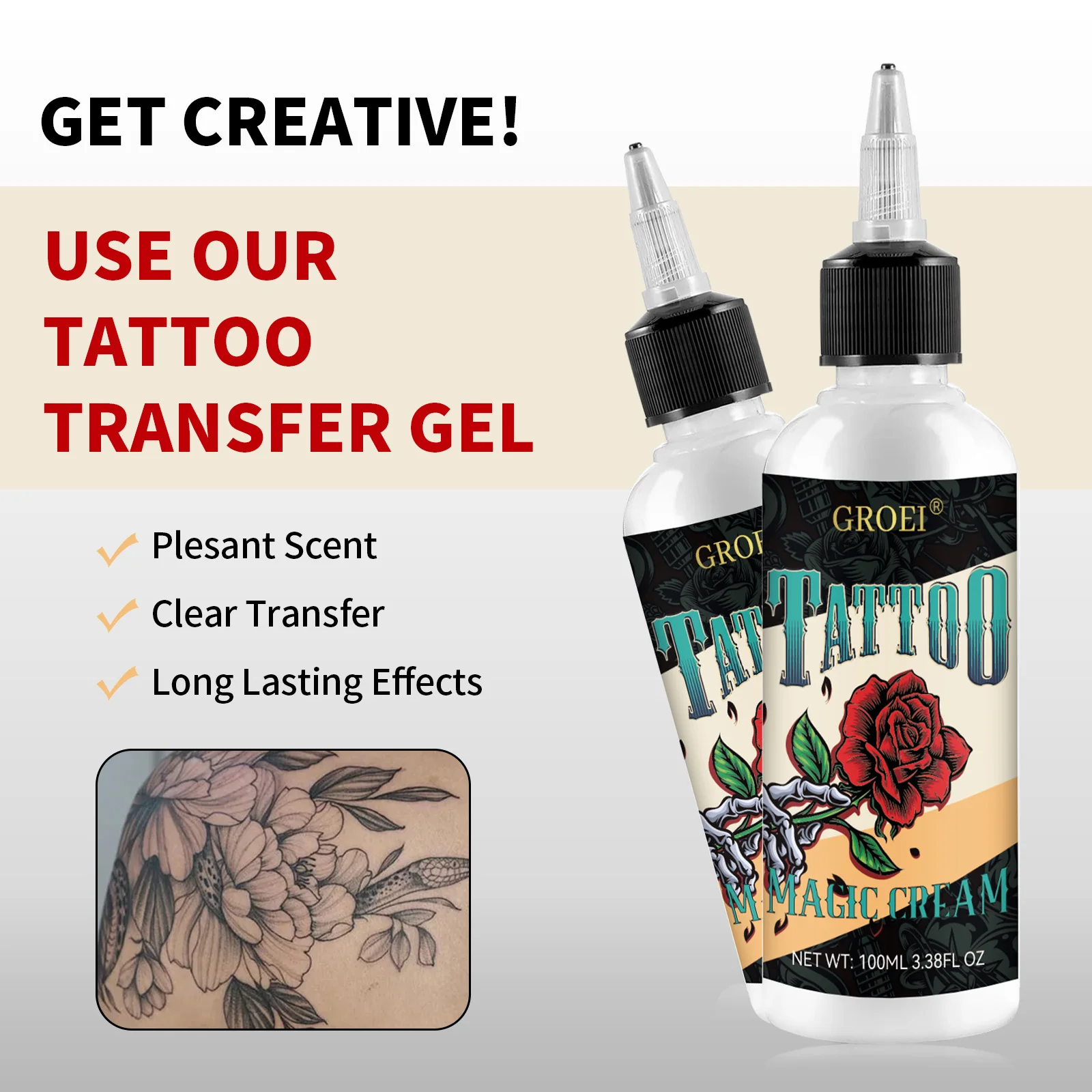 100ml タトゥーステンシル転写ジェル - 高速転写ボディアートタトゥージェル、長持ち&肌に優しい