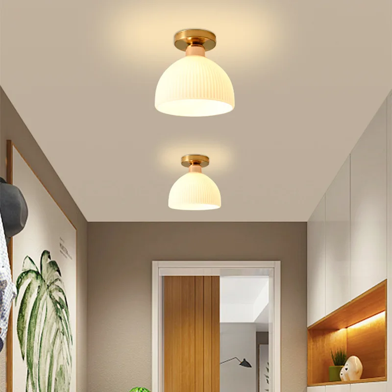 Imagem -03 - Luz de Teto de Vidro Nórdico Luzes Led para Quarto Passagem do Quarto Luminária Doméstica Simples Lâmpada Moderna Leite Branco E27