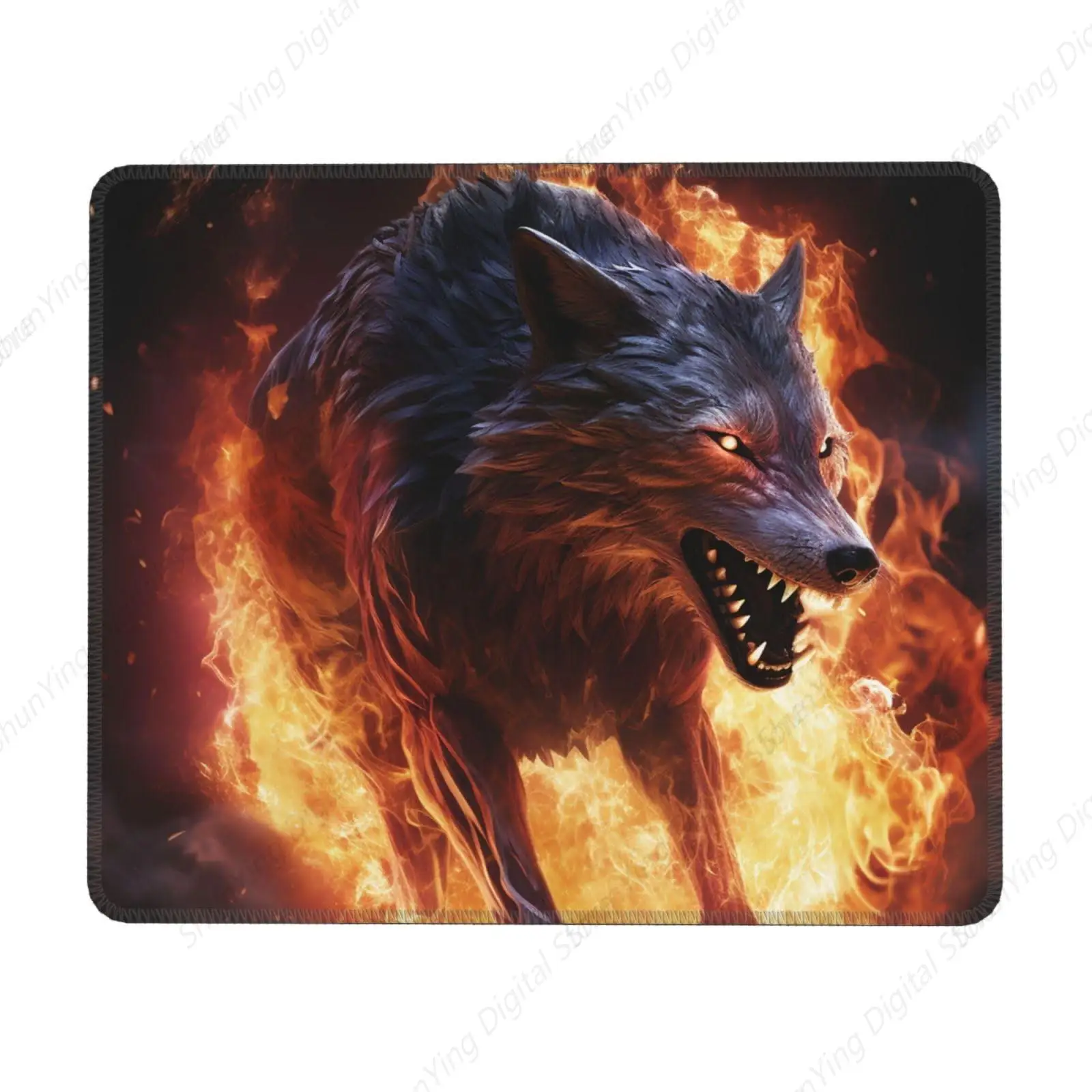 Tappetino per mouse modello Fire Wolf Tappetino per tastiera per computer in gomma antiscivolo adatto per laptop da ufficio da gioco 18 * 22 cm