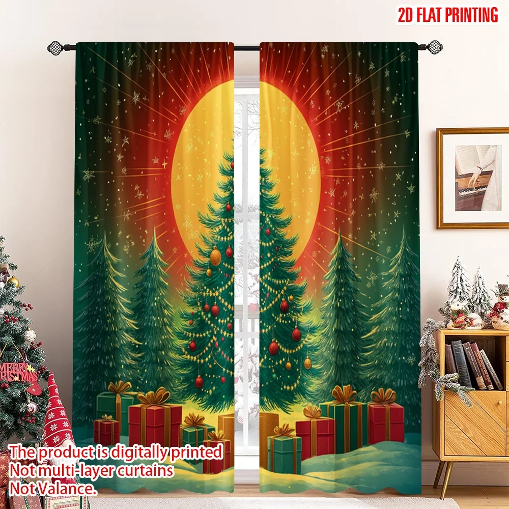 2 قطعة 2D الطباعة المسطحة عيد ميلاد سعيد الستار شجرة عيد الميلاد ستار القمر الهدايا 100% البوليستر بدون كهرباء ستائر احتفالية #1