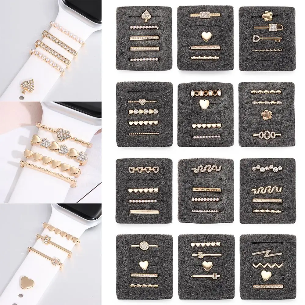 For Apple Watch Band Metal Charms Decorative Ring Diamond Ornament For iwatch Bracelet Smart Watch Silicone Strap Accessories