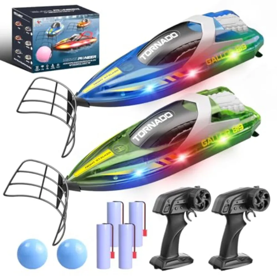 

RC Boat 2 Pack Remote Control Boats for Adults 15KM H Twin Screw Waterproof RC Boats with 2 4GHz Remote LED Lights One Key Flip