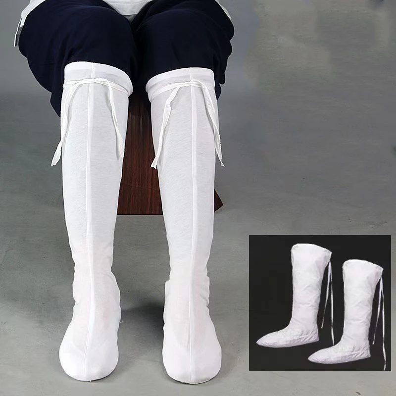 Bawełniane chińskie tradycyjne skarpetki Hanfu Kung Fu białe skarpetki Wudang Taichi Anime do odgrywania ról przebranie na karnawał dodatki odzieżowe
