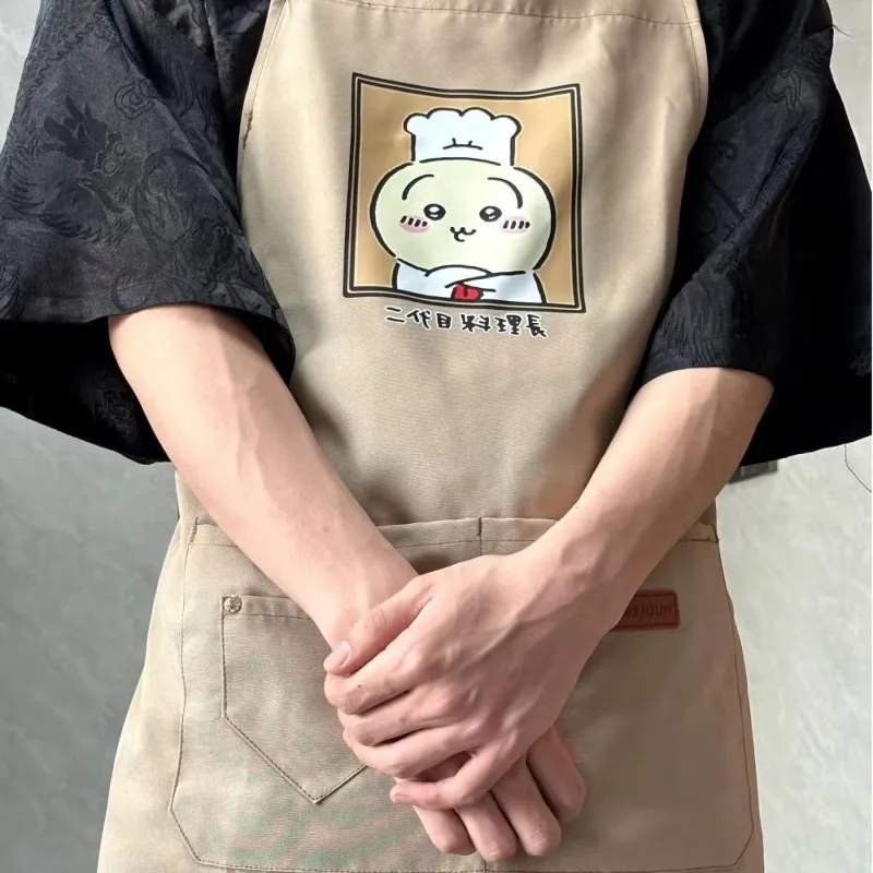 Kawaii Chiikawa Momonga Usagi Waterproof Oil-Proof Cooking Apron with Pockets Cute Anime Cartoon Holiday Gifts Toys for Women