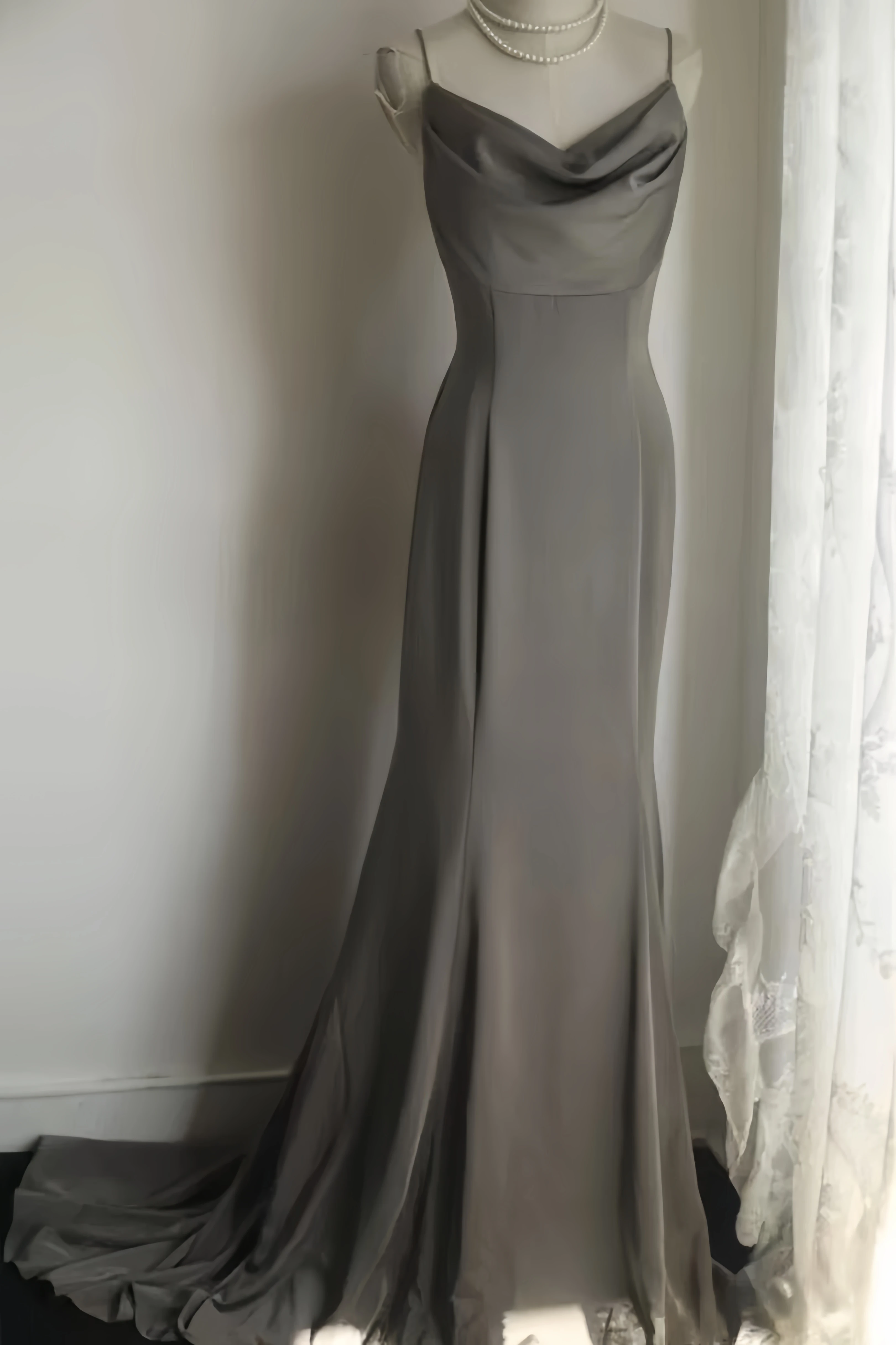 Elegant Prom Dress Gray Tone French Retro V-Neck Satin Slip Maxi Fishtail Skirt Chic Slimming Lady Weddings Parties Gown