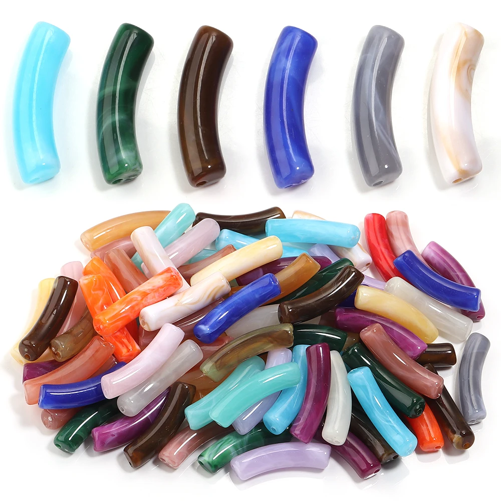 

30pcs Acrylic Bamboo Curved Tube Beads Pearlescent Color Chunky Bent Pipe Loose Bead for DIY Bracelet Necklace Jewelry Accessory