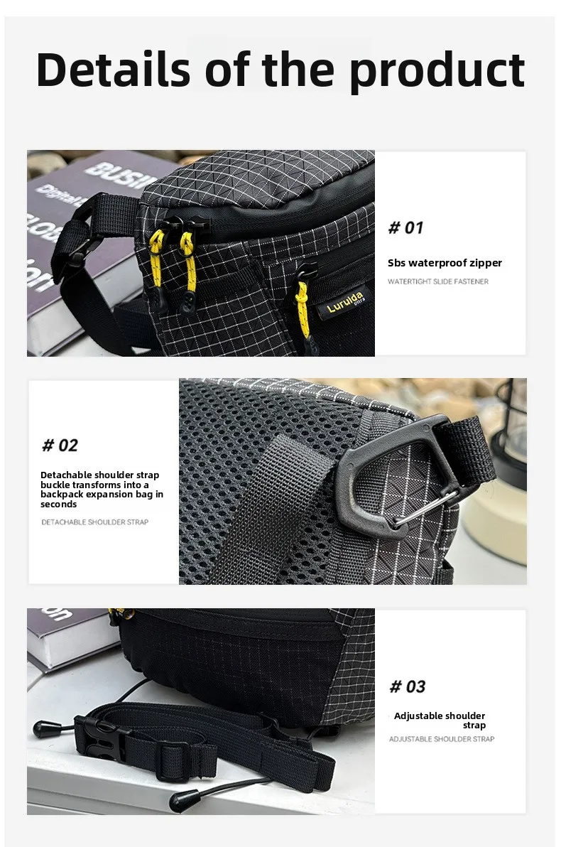 Outdoor Wandern Taktische Brusttasche Große Kapazität Wasserdichte Nylon Umhängetasche Sport-Rucksack Hüfttasche für Männer und Frauen – Detail 13