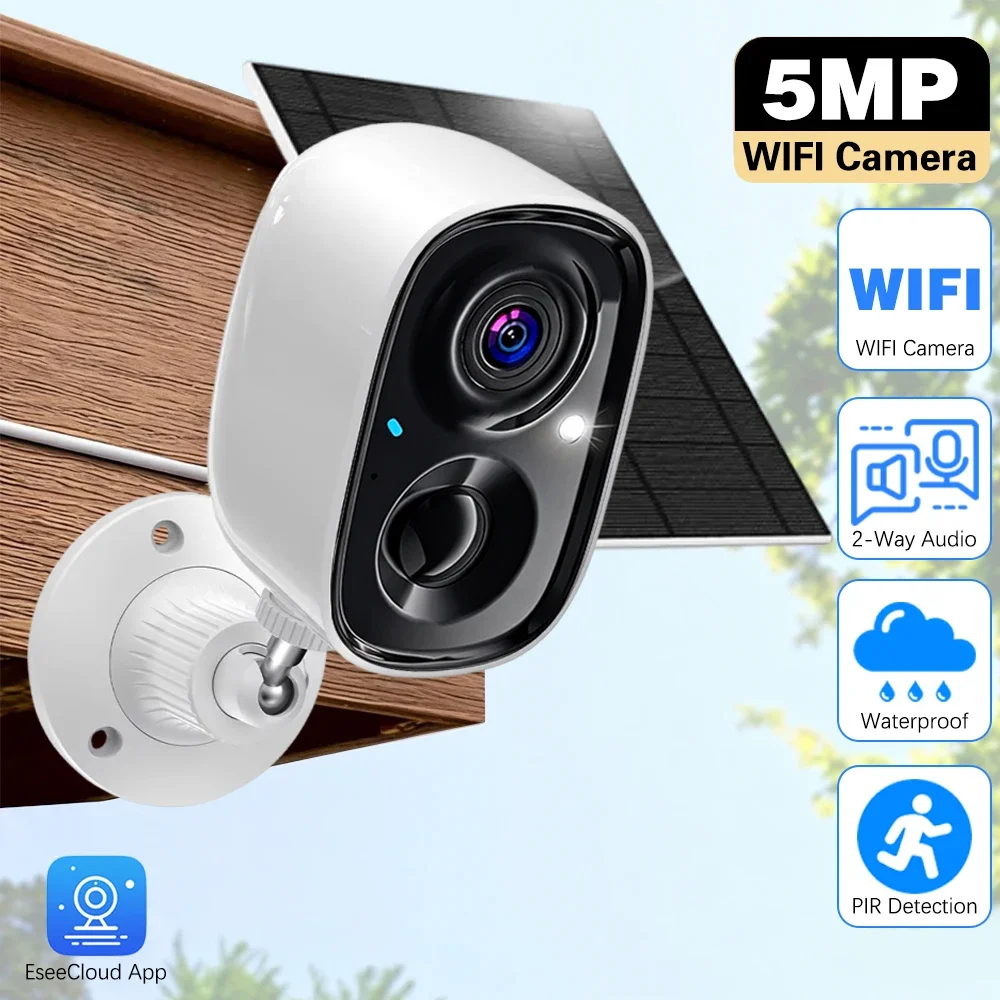 

5MP EseeCloud Беспроводной Wi-Fi Открытый Солнечная Безопасность Водонепроницаемый CCTV Обнаружение Движения Прожектор Сирена Сигнализация Батарея Камера