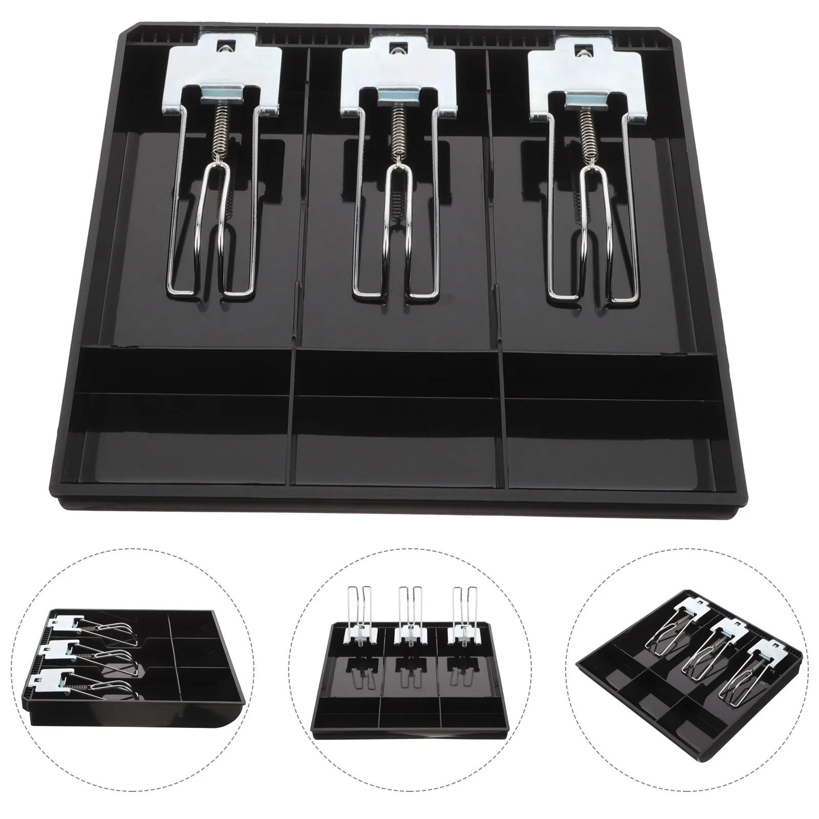 

Cash Register Drawer Tray Insert Money Organizer Coin 3 Bill Compartments Plastic Metal Storage Box for Supermarket