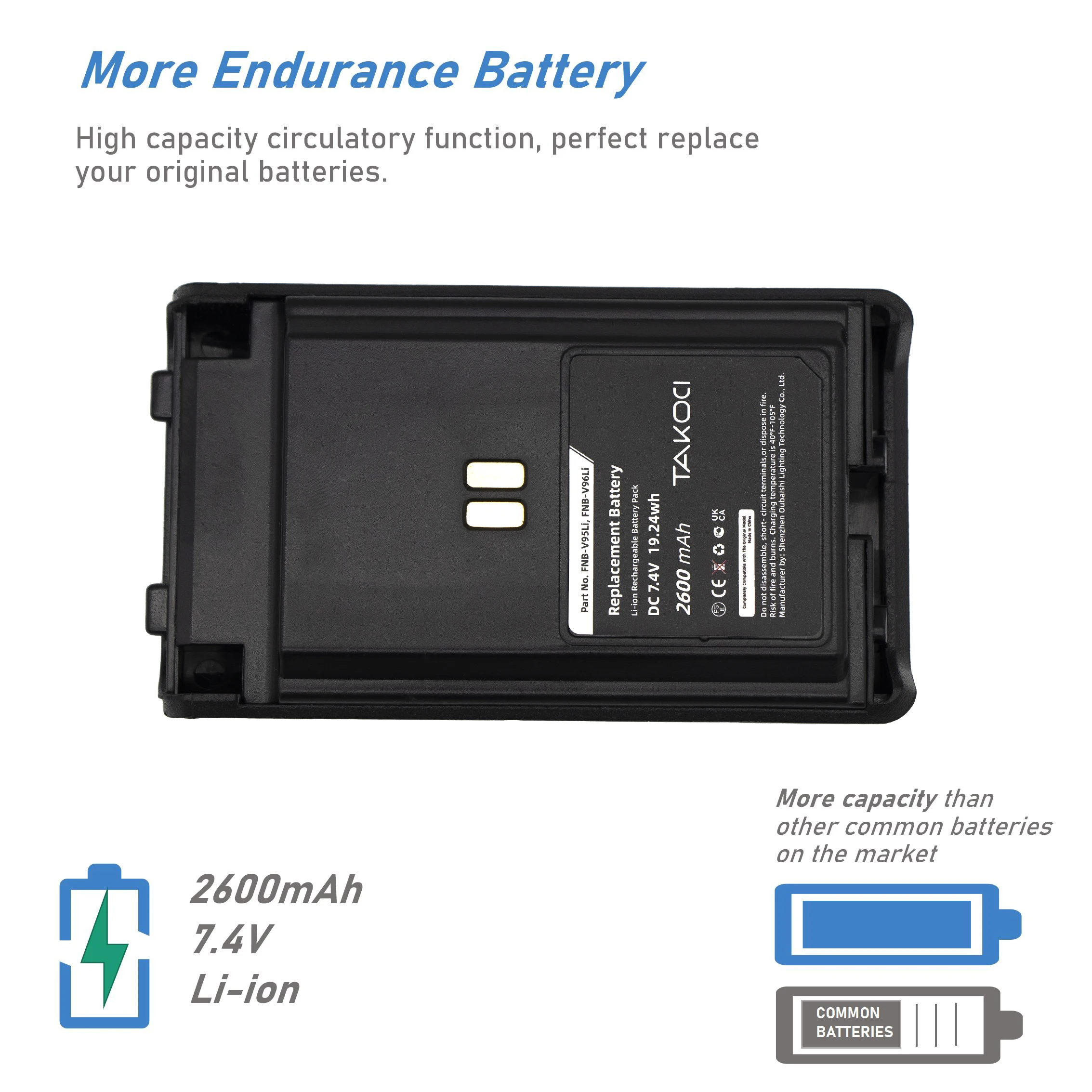 Replacement Battery for Vertex  VX350, VX-350, VX351, VX-351, VX354, VX-354 FNB-V95Li, FNB-V96Li 7.4V/mA