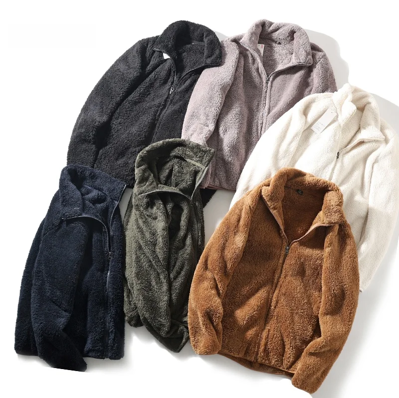 

Мужская утепленная куртка-свитшот с воротником-стойкой, двусторонняя, из овечьего флиса, теплая верхняя одежда, повседневная молодежная утолщенная зимняя куртка