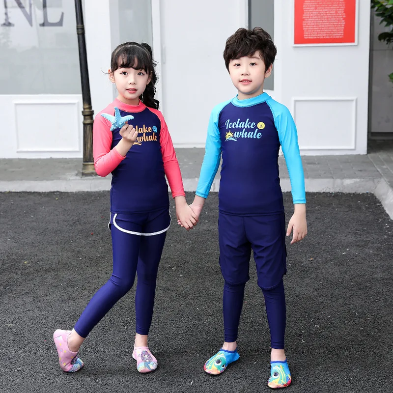 Girls Three Piece Rash Guard Swimsuits Kids Long Sleeve Sunsuit Swimwear Sets Boys Swimsuits UPF50+UV Swimwear Kids